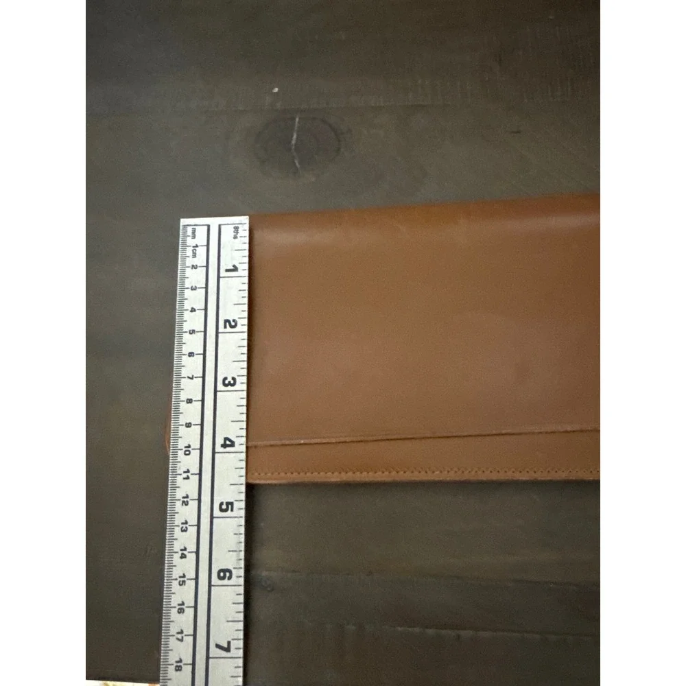Vintage Tan Genuine Cowhide Leather Accordion Clutch Document Wallet 10 Inch